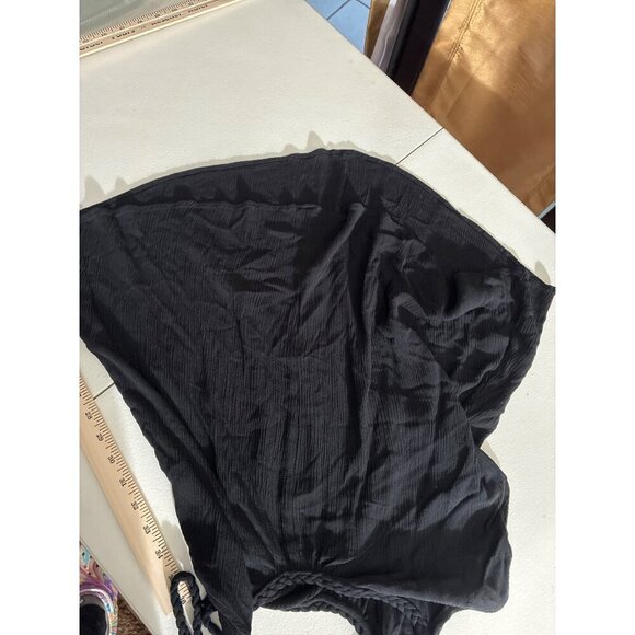 Lulus tank top Womens S/M Black Crinkle Rayon Sleeveless Braided Strap Top - Picture 9 of 9